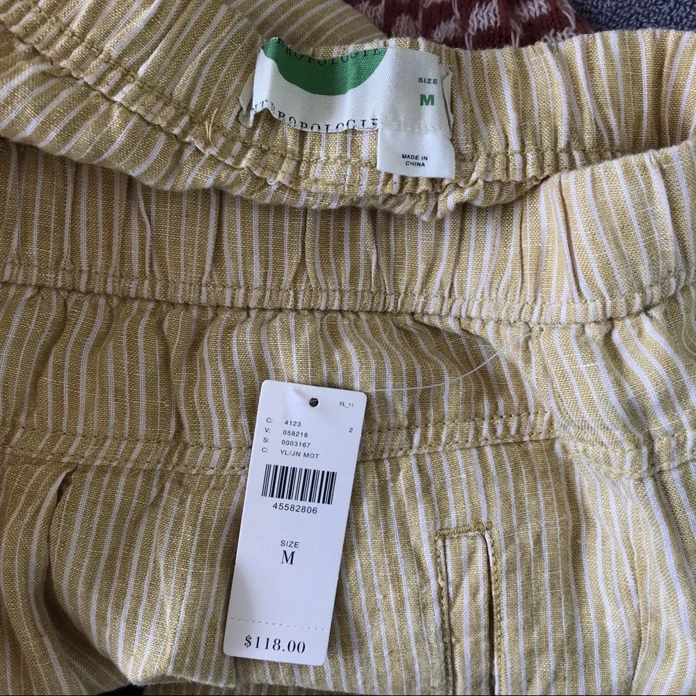 Anthropologie Linen Embroidered Stripe Ankle Pants - Picture 7 of 8